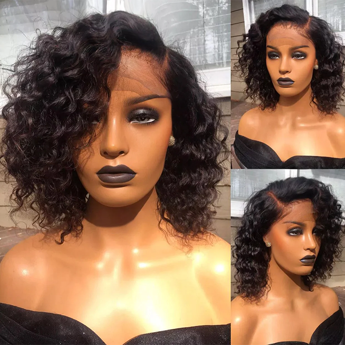 10 Inch #1B T-Part Undetectable Lace Water Wave C Part Short Bob Wig
