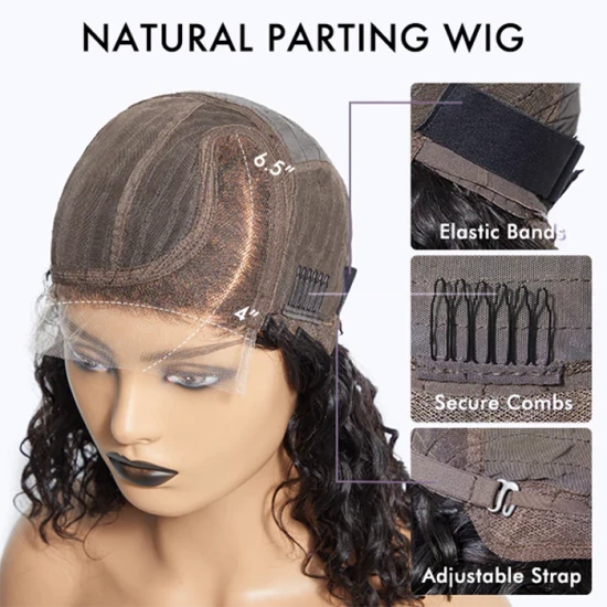 10 Inch #1B T-Part Undetectable Lace Water Wave C Part Short Bob Wig