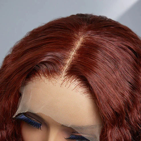 14 Inches 4x4 Pre-plucked Reddish Brown Curly Glueles Lace Closure Wig-100% Human Hair