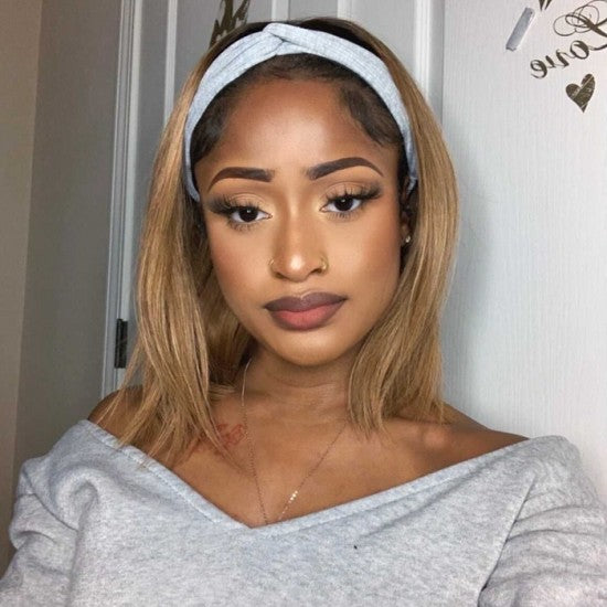 10-12 Inch Bob Grab-N-Go Headband Wig #T4/27 100% Straight Virgin Human Hair