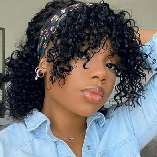 12-18 Inch Grab-N-Go Headband Wigs #1B 100%  Kinky Curly Virgin Human Hair