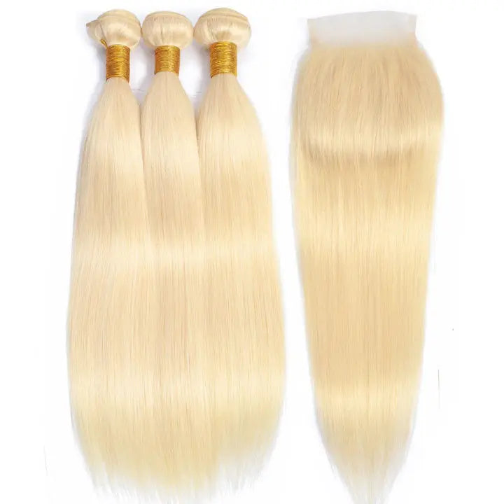 613 Remy Hair Straight Bundles/ 4*4 Lace Closure