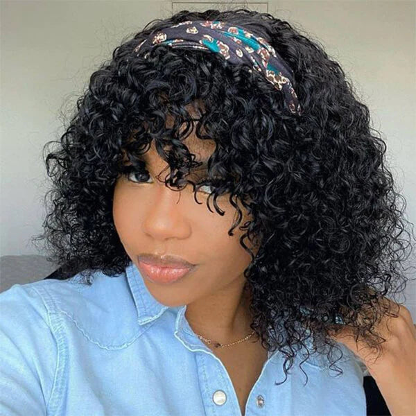 12-18 Inch Grab-N-Go Headband Wigs #1B 100%  Kinky Curly Virgin Human Hair