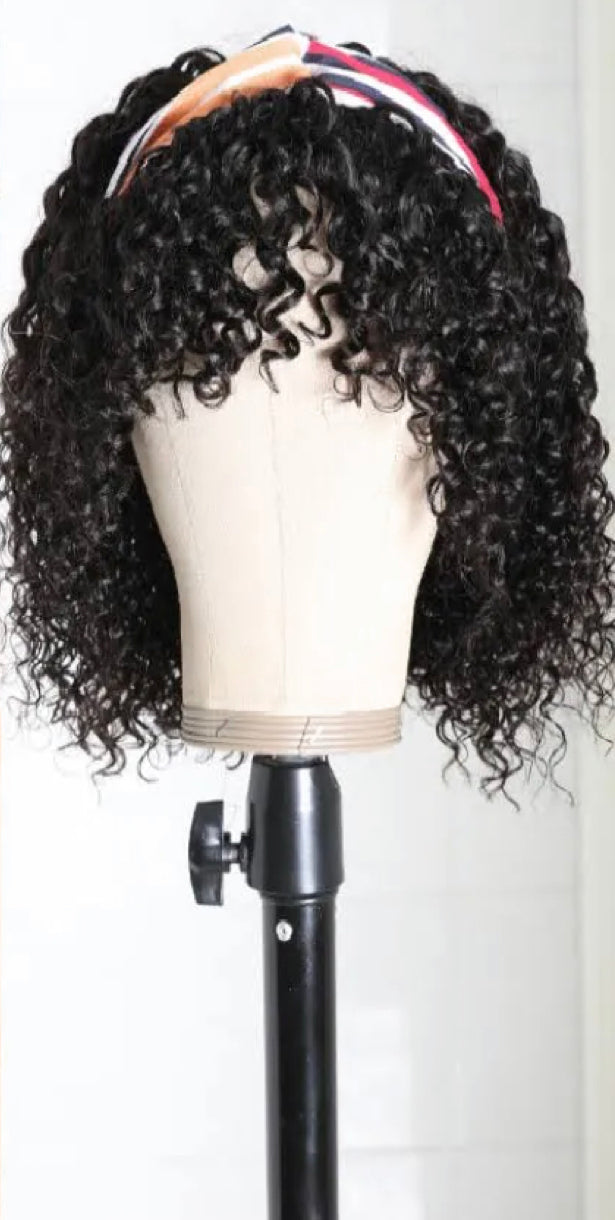 12-18 Inch Grab-N-Go Headband Wigs #1B 100%  Kinky Curly Virgin Human Hair