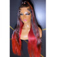 Custom Wig Ombre 1B/Red 28inch 5x5 Lace Long Straight Up-do Style Human Hair Wig 180% Density